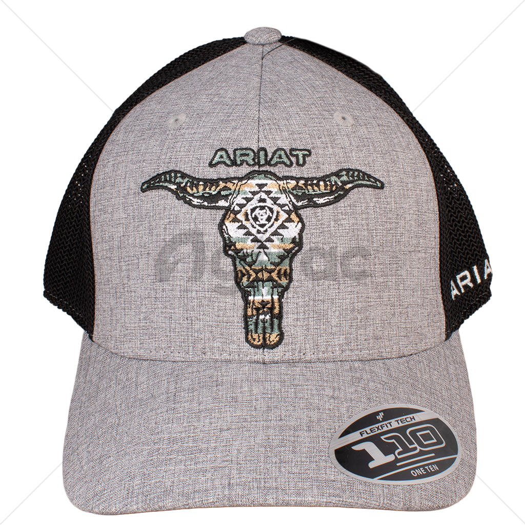 Gorra Ariat Calavera Longhorn Gris con Negro (A300075006)